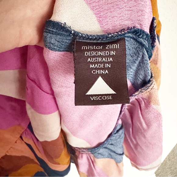 NWT Mister Zimi Klare Dress in Abstract Leaf Print Pink Ruffle Sz 8 AUS 4 US - Picture 4 of 7